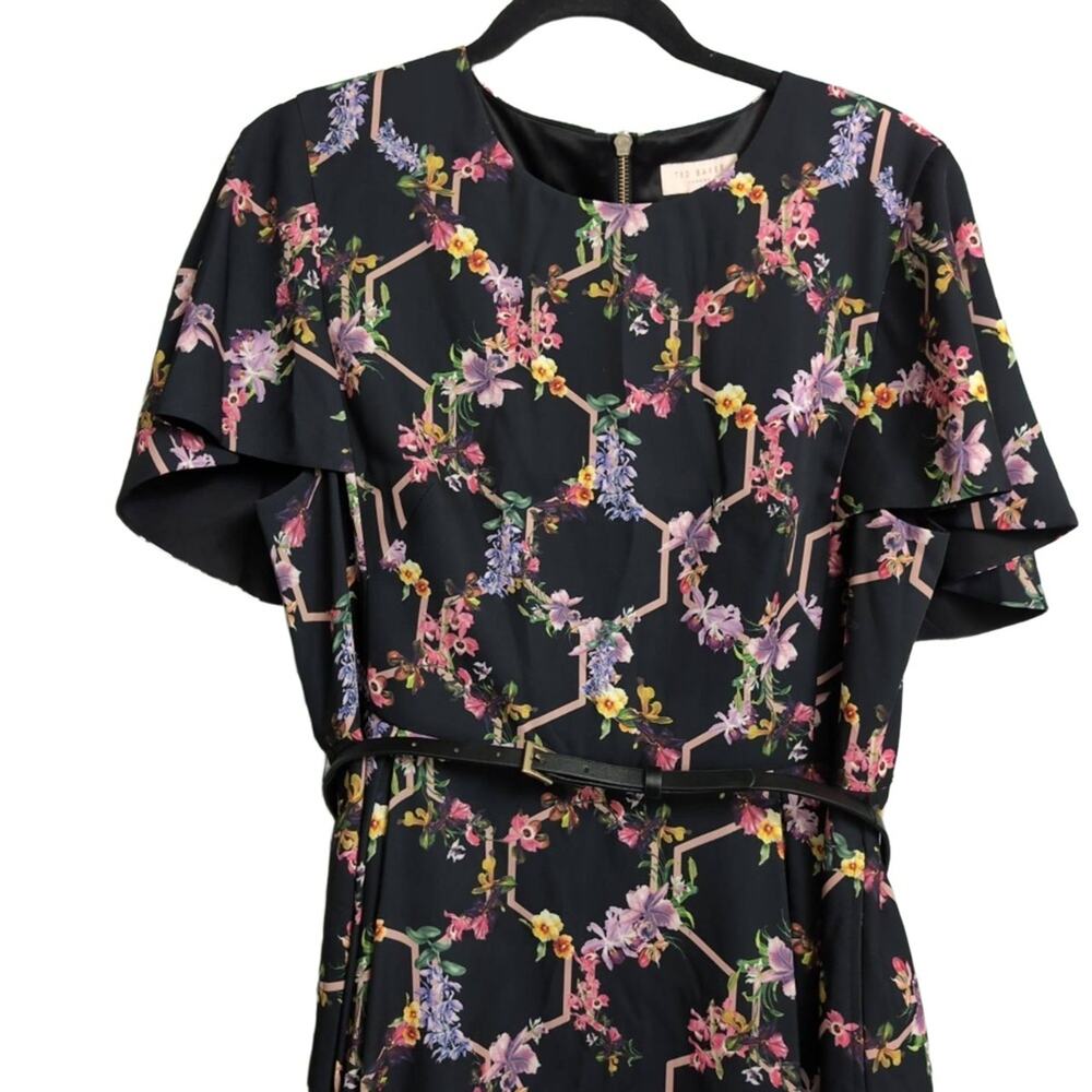 Ted Baker Vianna Gardens Frill Sleeve Dress A-line Black Floral Mini 5 = US 12 - Picture 3 of 15